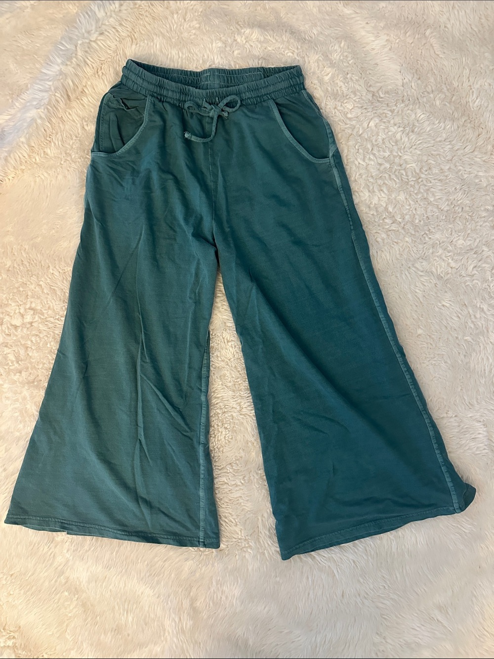 Wide-Leg Drawstring Pants - Teal Green